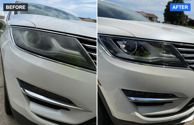Before and after headlight restoration – 2016 LINCOLN MKC – Tri-State Headlight Restoration