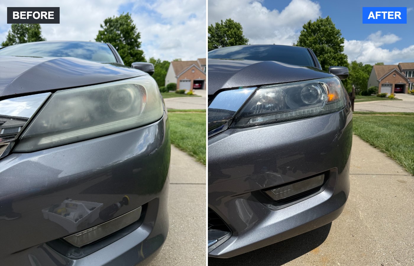 Before and after headlight restoration – HAPPY CUSTOMER! – Tri-State Headlight Restoration
