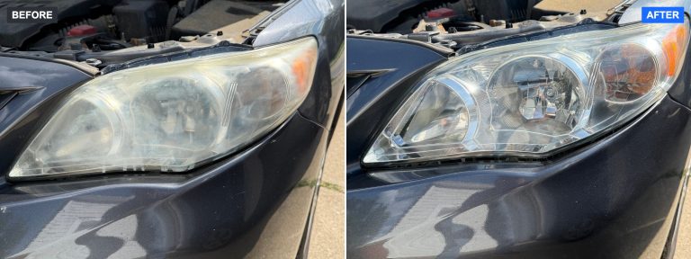 Before and after headlight restoration – Toyota Corolla – Tri-State Headlight Restoration